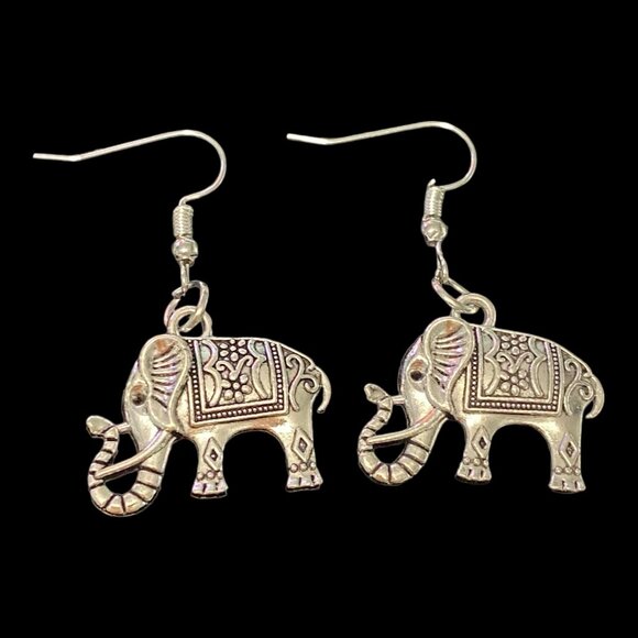 Elephant Necklace Earrings Pierced Sterling Silver Draw String Jewelry Bags Purs - Picture 4 of 14